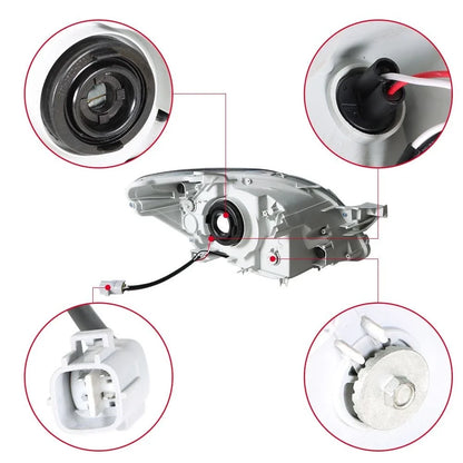 Replacement Headlight Set LH+RH Black Halogen Clear for Yaris 2007-2012