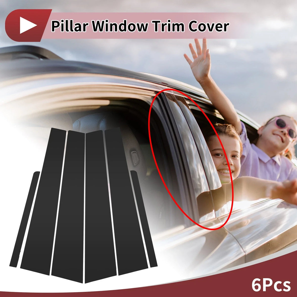Set of 6 Door Pillar Window Trim for KIA Rio (2006–2011) Black