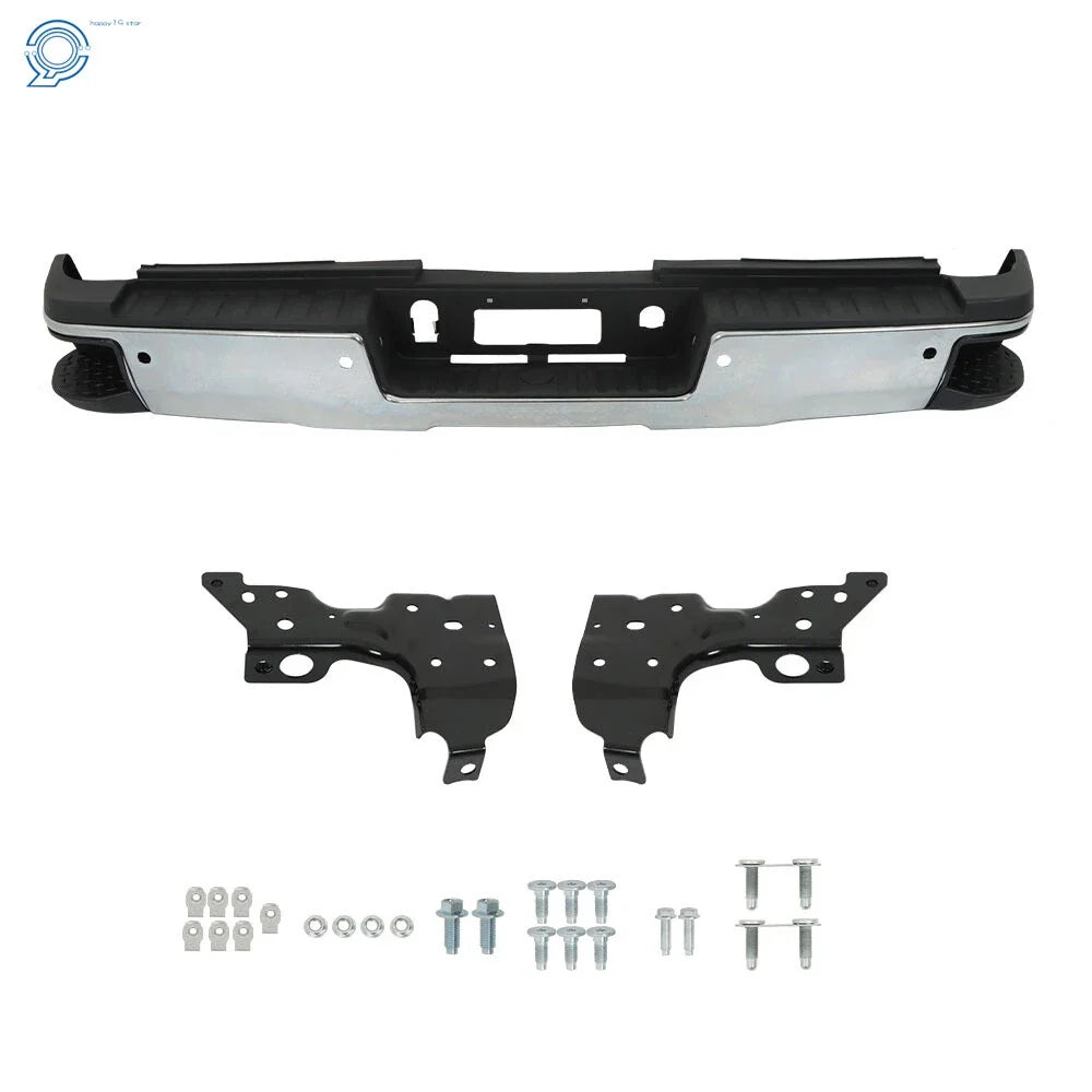 Chrome Rear Bumper with Park Assist for Silverado Sierra 2500 3500 (2015–2019)