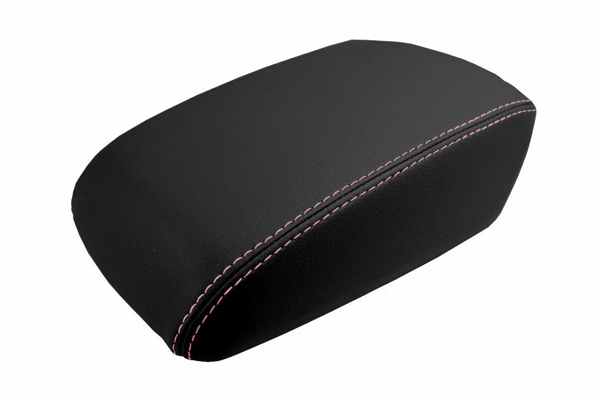 Leather Console Lid Armrest Cover for Ford Focus (2012–2018) Black Pink Stitch