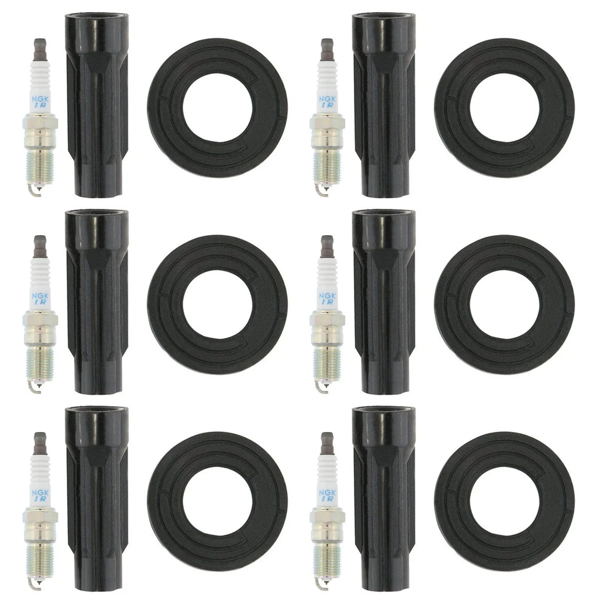 Set of 6 NGK Laser Iridium Spark Plugs & Denso Coil Boots for Fusion Milan (2006–2012)