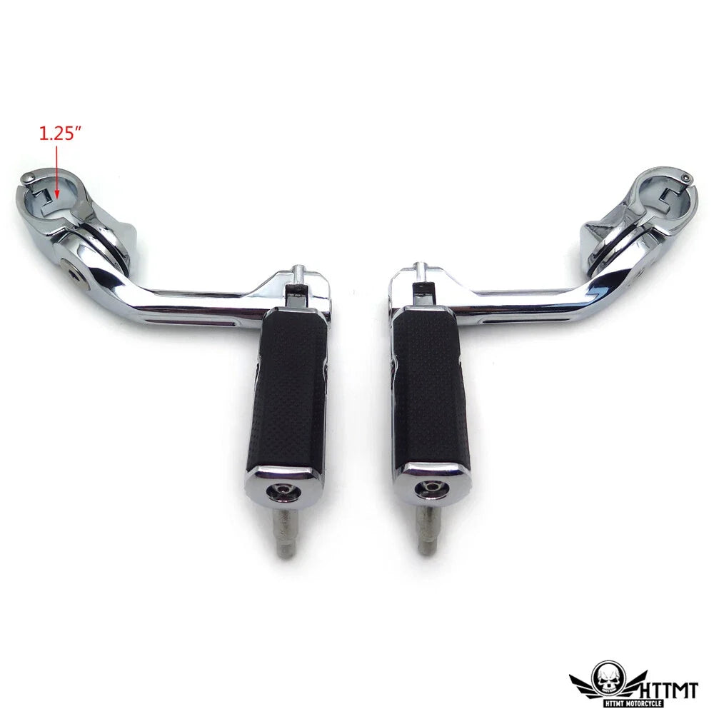 Engine Guard Clamp 1-1/4" Chrome with 5" Skull Foot Pegs for Harley