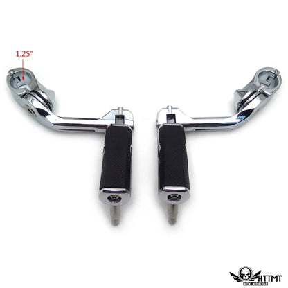 Engine Guard Clamp 1-1/4" Chrome with 5" Skull Foot Pegs for Harley