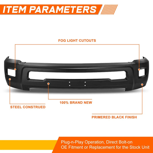 Front Bumper Face Bar for Dodge Ram 2500 3500 (2010–2018) w/ Fog Light Holes Black