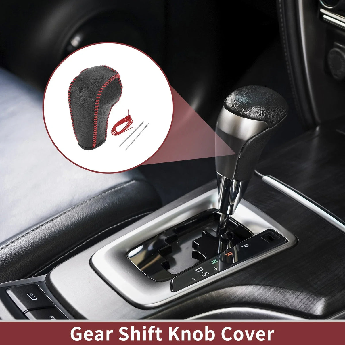1Pc Gear Shift Knob Cover for Ford Edge (2011–2014) Red Faux Leather