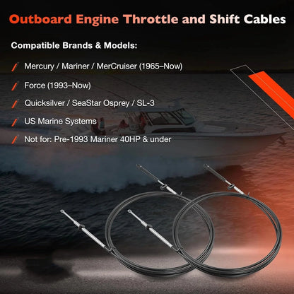 2X Outboard Throttle Control Shift Cables for Mercury Mariner (Gen I)