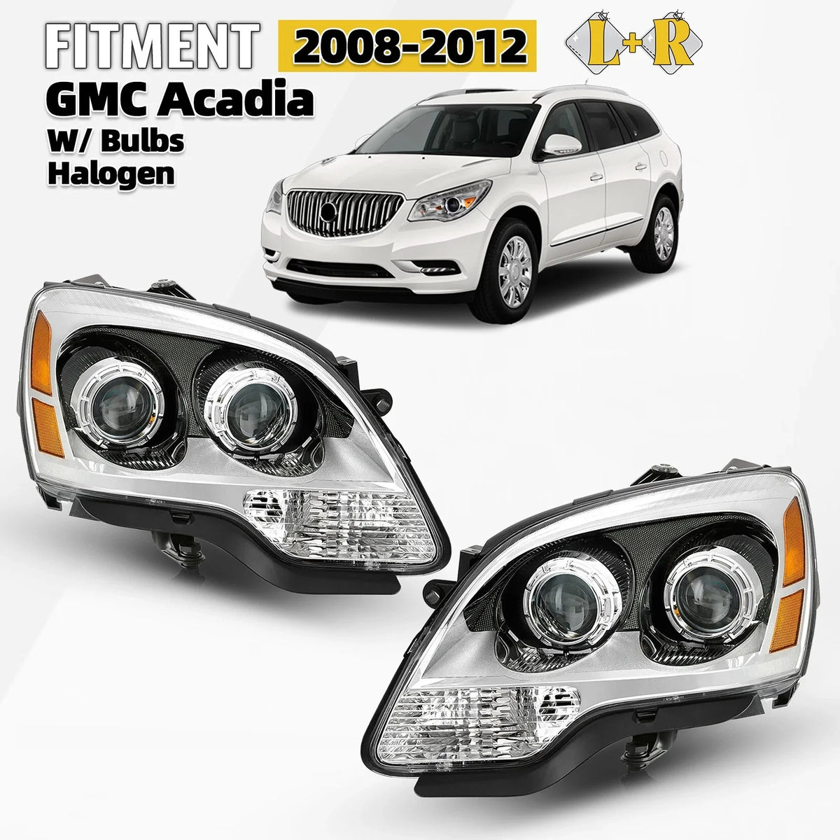 Projector Halogen Headlights w/ Bulbs for GMC Acadia (2008–2012)