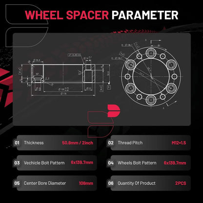 2X 2" Wheel Spacers M12x1.5 for Toyota 4Runner Tacoma Sequoia (2000–2023)
