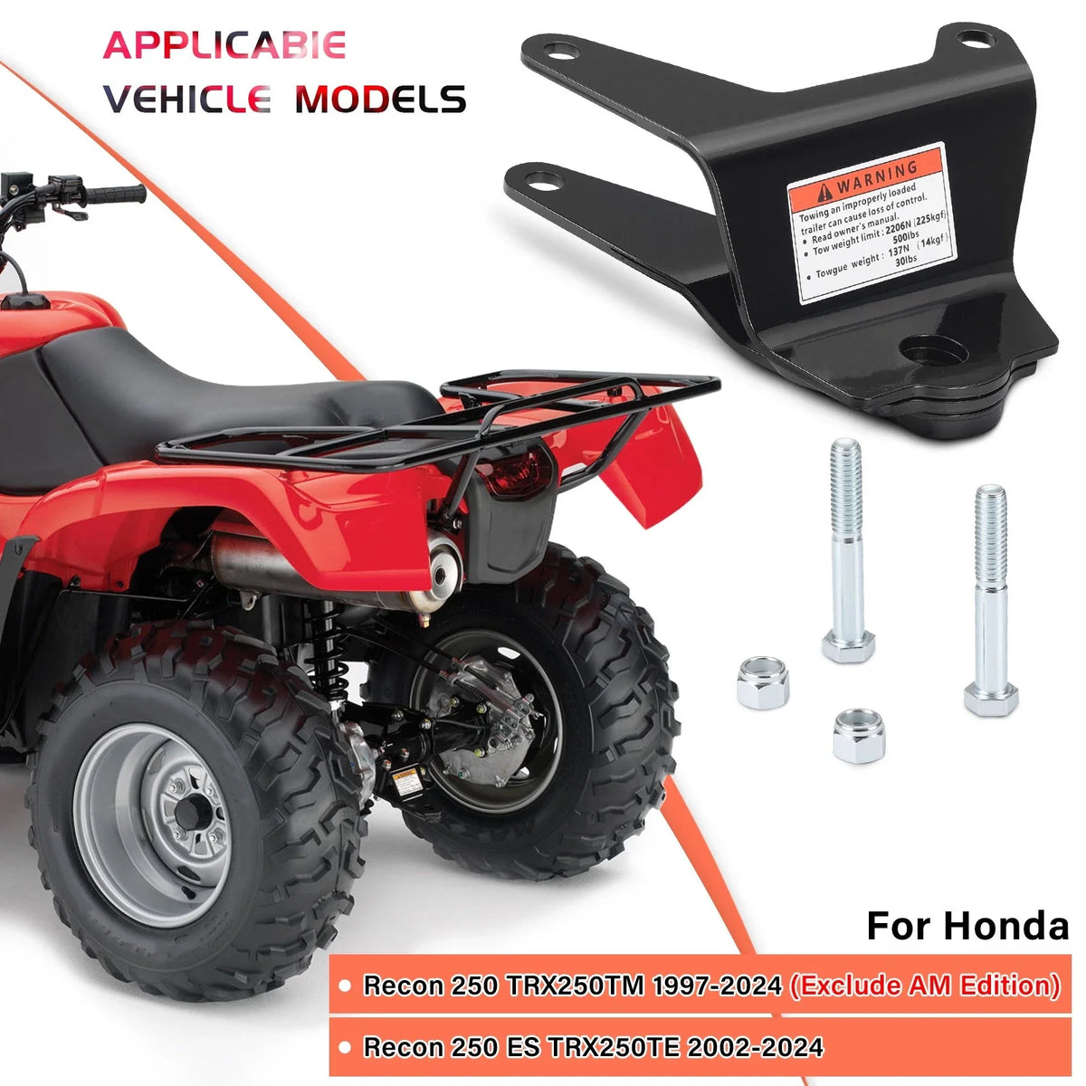 Trailer Hitch for Honda Recon 250 TRX250 TM/TE w/ Bolt 1997-2024