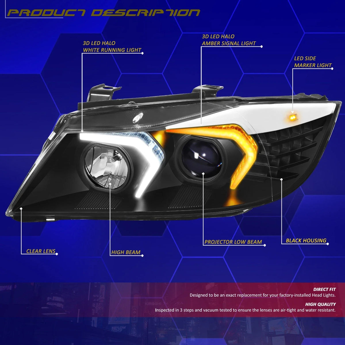 LED Halo Projector Headlight for BMW 3-Series (2009–2012)