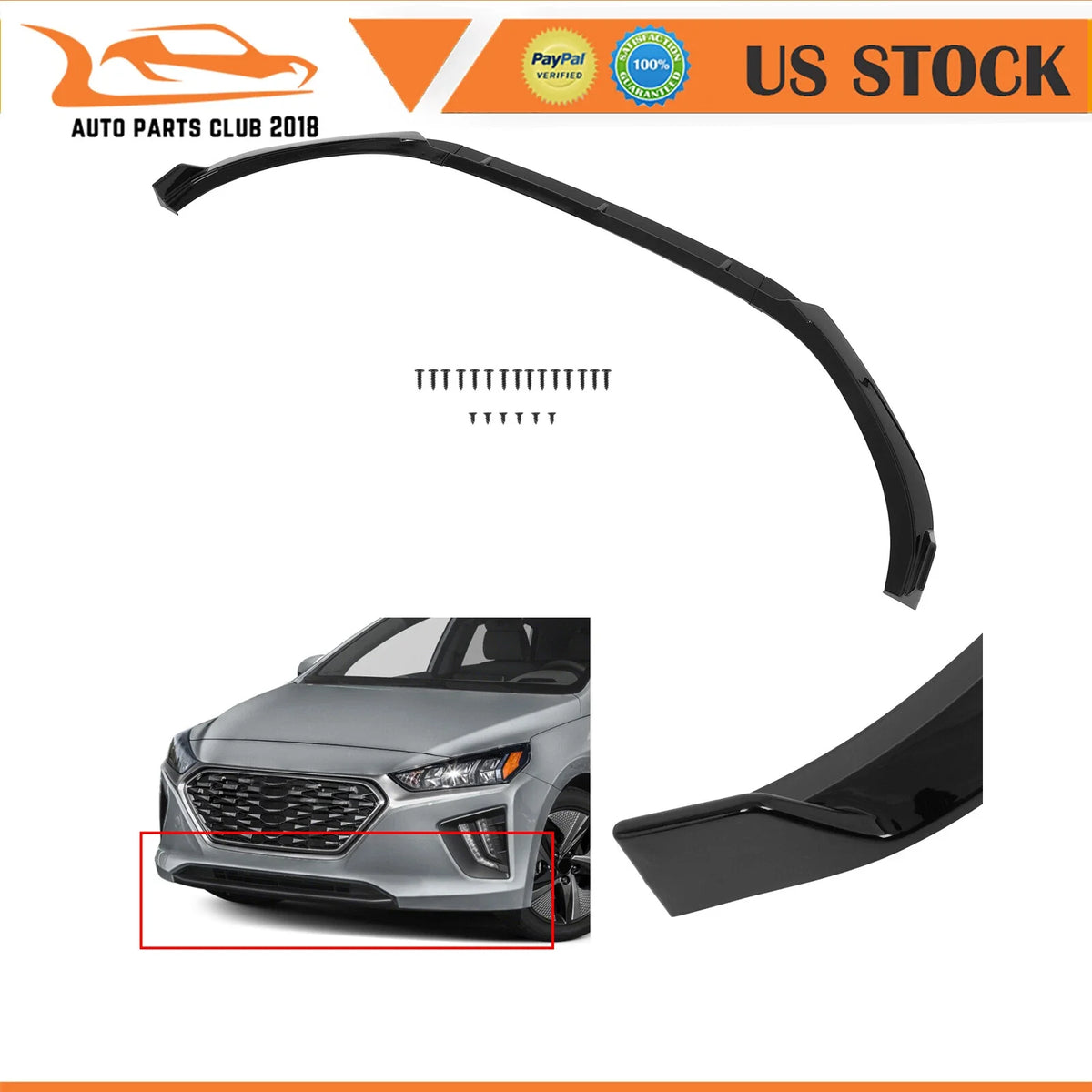 Front Bumper Lip Spoiler for Hyundai IONIQ (2017–2022) Glossy Black
