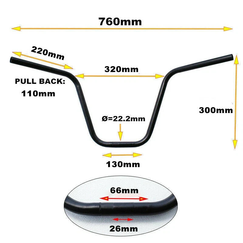 7/8" Black Ape Hanger Handlebars for Bicycle (Custom)