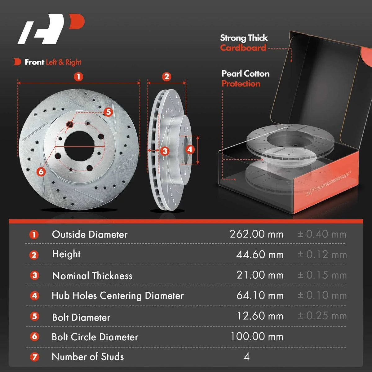 Front Brake Rotors (Drilled) with Ceramic Pads for Honda Civic 93-95