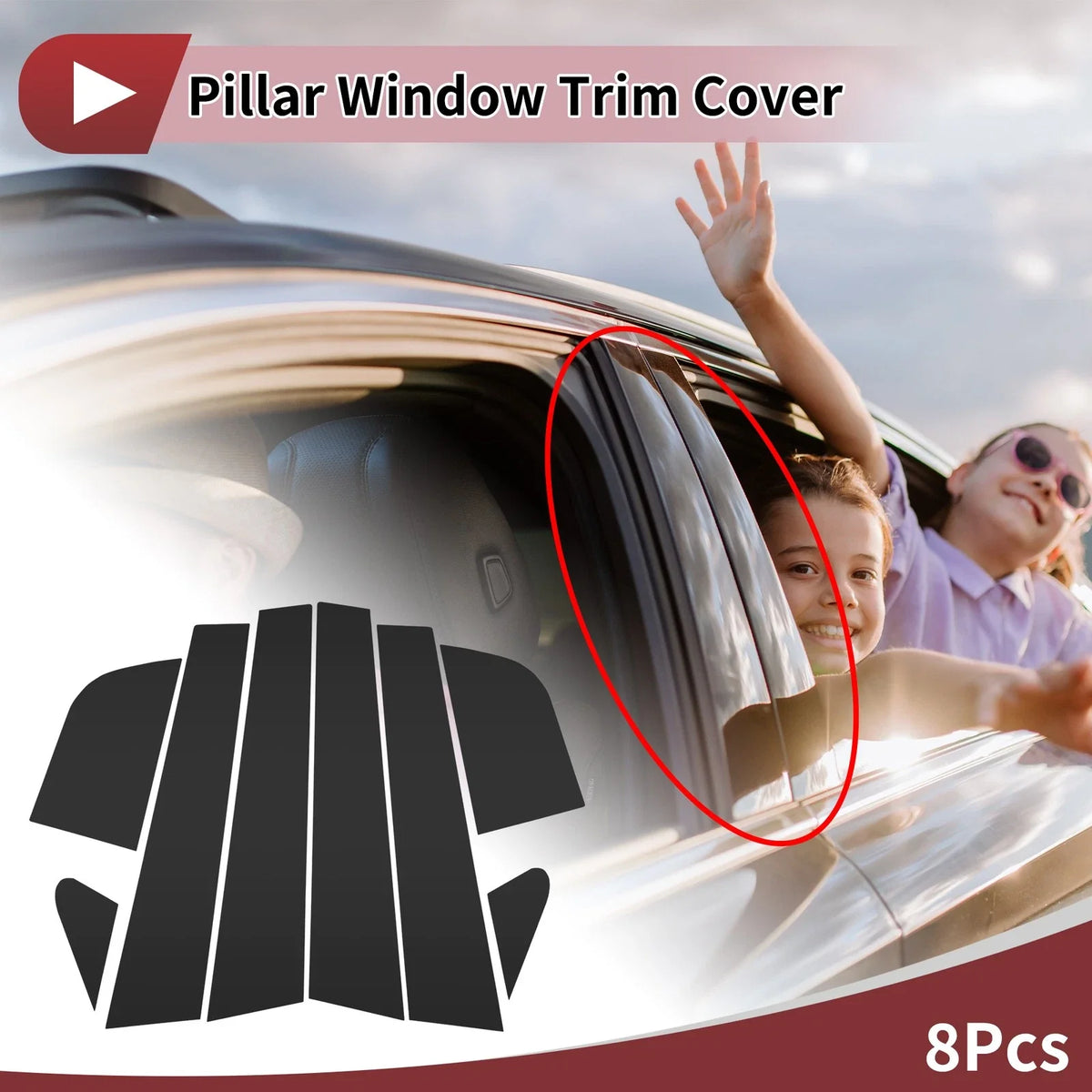 8 Pcs Door Pillar Window Trim for KIA Rio (2017–2022) Black