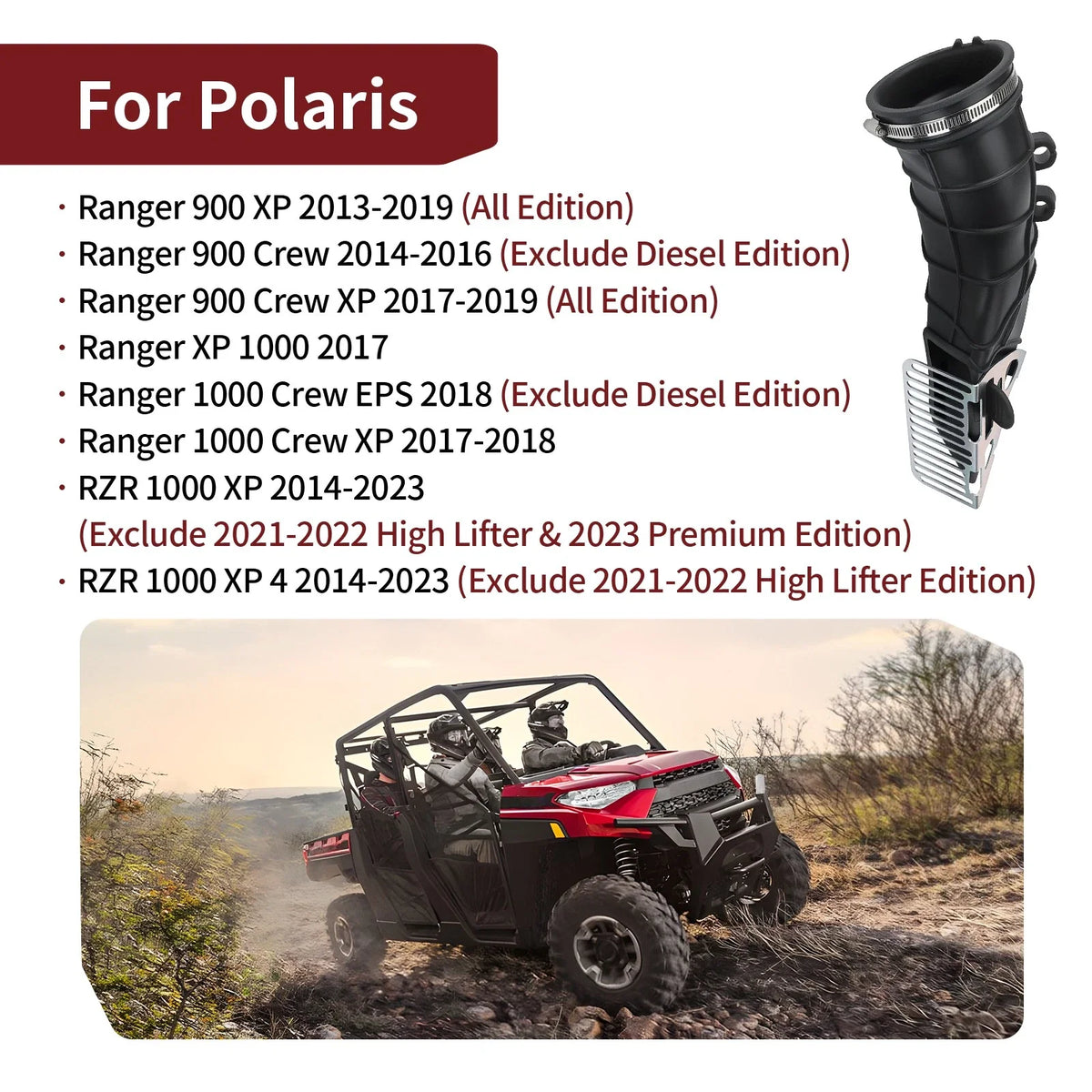 Clutch Air Outlet Duct Boot for Polaris RZR XP Ranger 900 1000 (5414537, 5256957)
