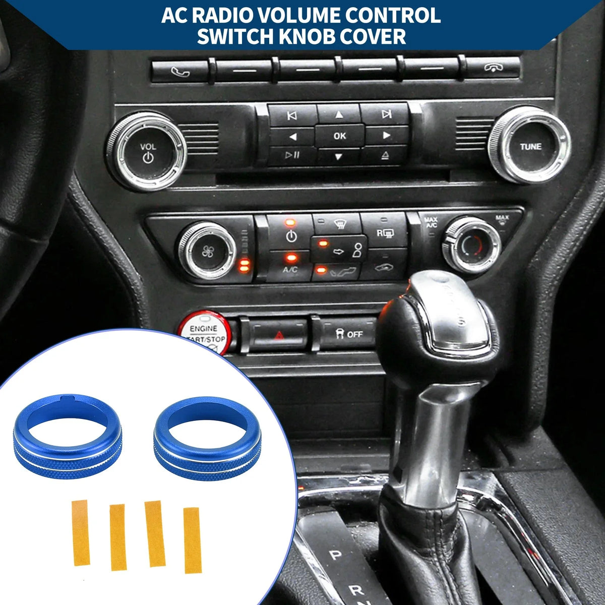 2X AC Climate Switch Knob Cover Ring for Ford Mustang (2015–2021) Blue
