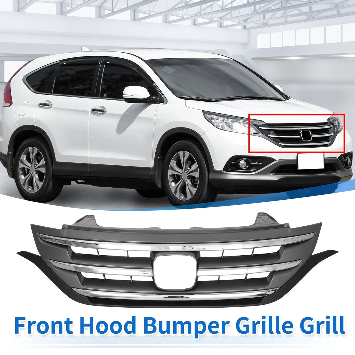 Front Upper Bumper Grille for Honda CR-V (2012–2014) Chrome Silver Tone