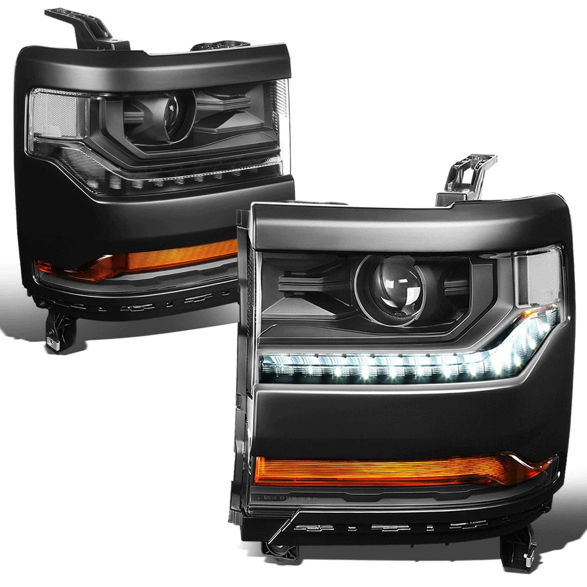 Black Clear Headlights & Fog Lights for Silverado 1500 (2016–2018)