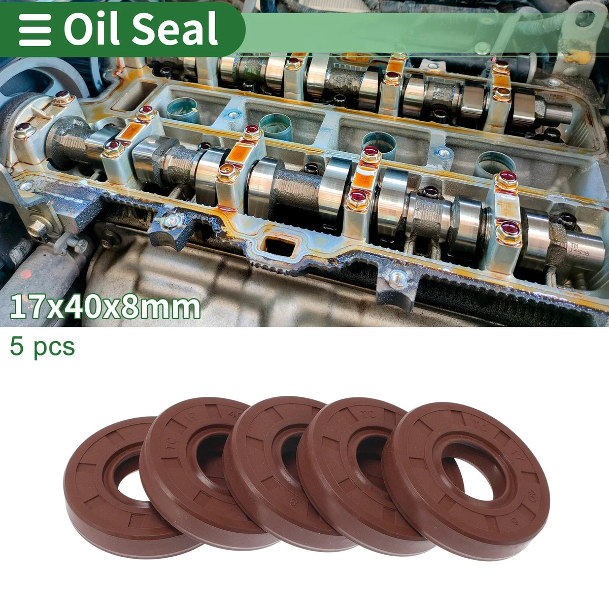 Set of 5 Oil Seal Rotary Shaft Seal FKM Rubber 17x40x8mm