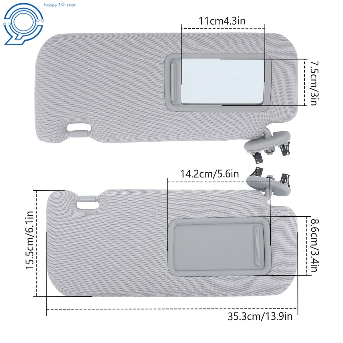 2-Piece Sun Visor Set for 2009-2013 Toyota Corolla - Gray with Mirror