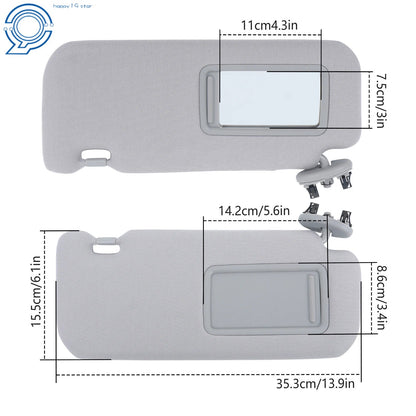 2-Piece Sun Visor Set for 2009-2013 Toyota Corolla - Gray with Mirror