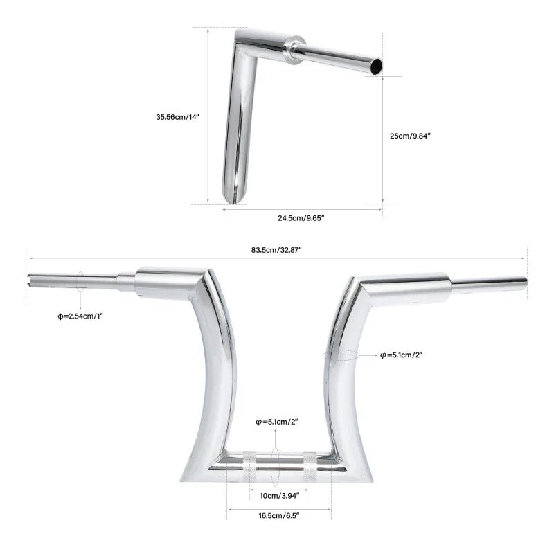 Ape Hanger Handlebar 2'' Rise Chrome for Harley (14''/16''/18''/20'')