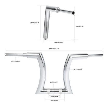 Ape Hanger Handlebar 2'' Rise Chrome for Harley (14''/16''/18''/20'')