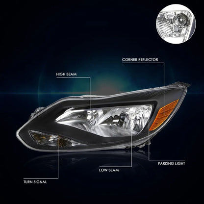 Pair of Headlights for Ford Focus (2012-2014) - Amber Signal, Black Housing