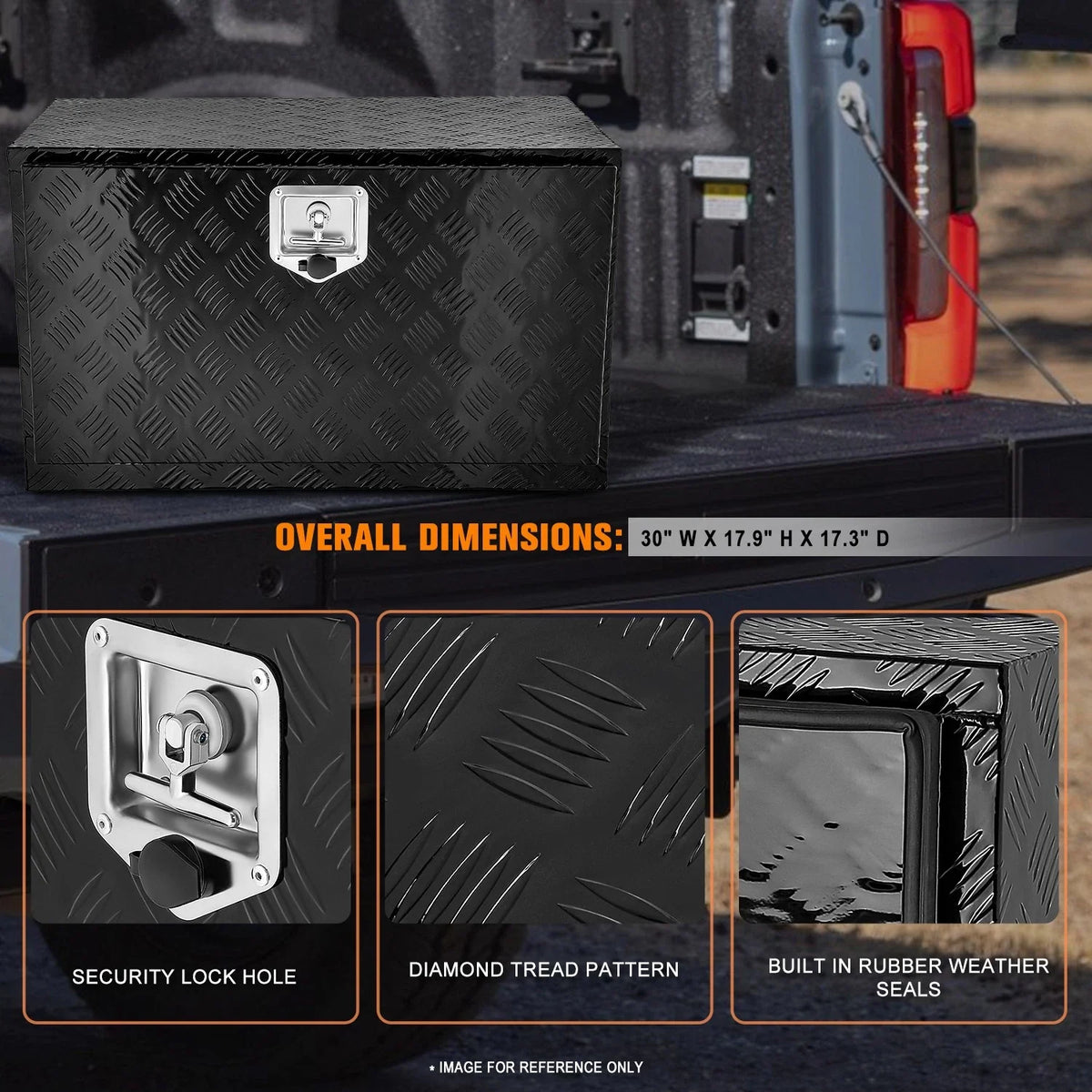 30"x18"x17.3" Diamond Tread Tool Box for Over-Hanging Lip Trucks