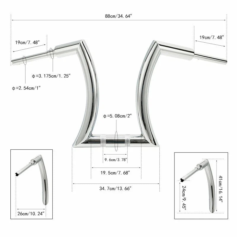 Ape Hanger Handlebar 2'' Rise Chrome for Harley (14''/16''/18''/20'')