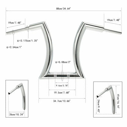 Ape Hanger Handlebar 2'' Rise Chrome for Harley (14''/16''/18''/20'')