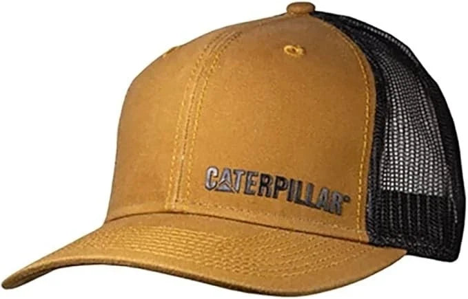 Washed Brown Canvas Trucker Snapback Cap for Caterpillar Equipment