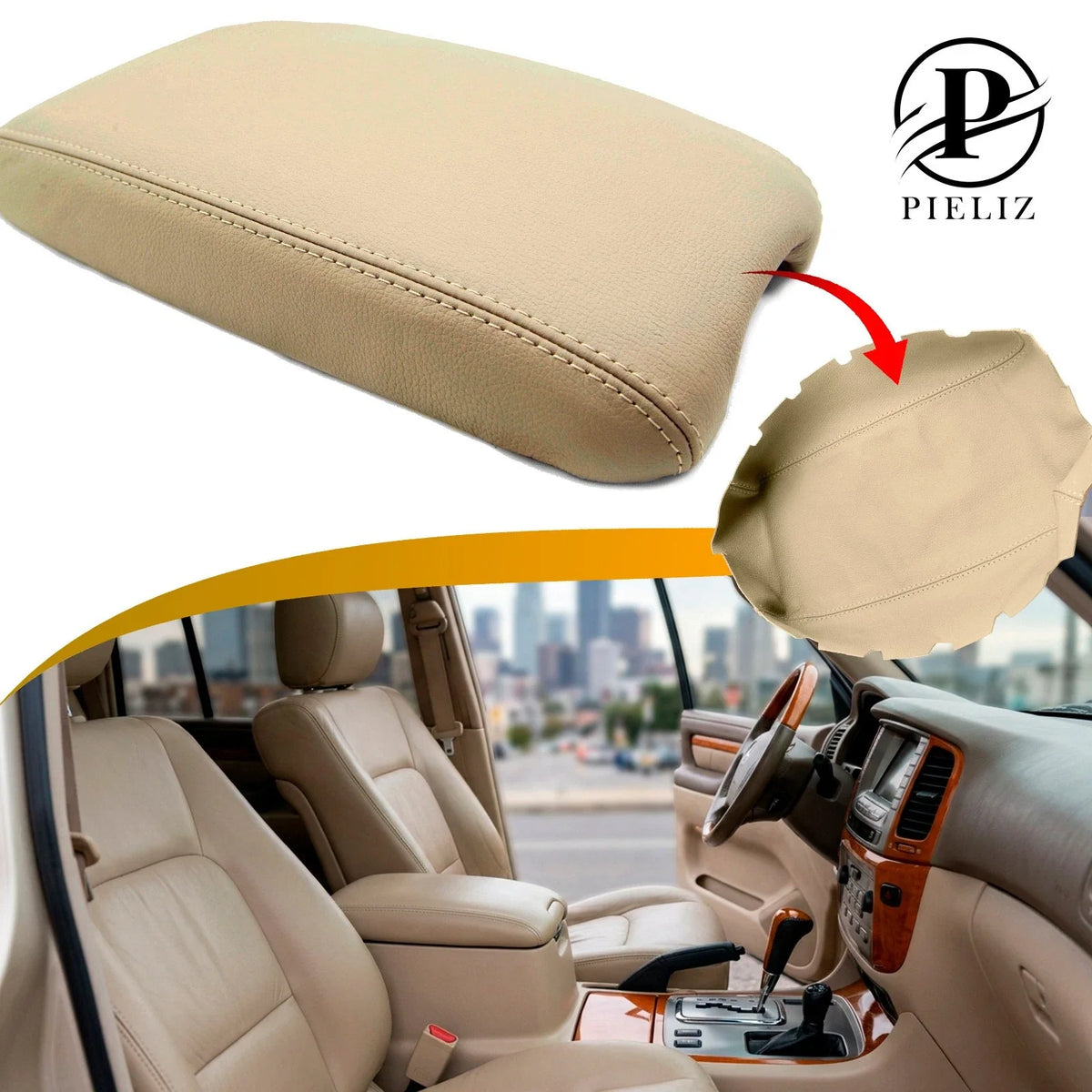 Leather Synthetic Center Console Armrest Cover for Lexus LX470 (2003–2009) Beige