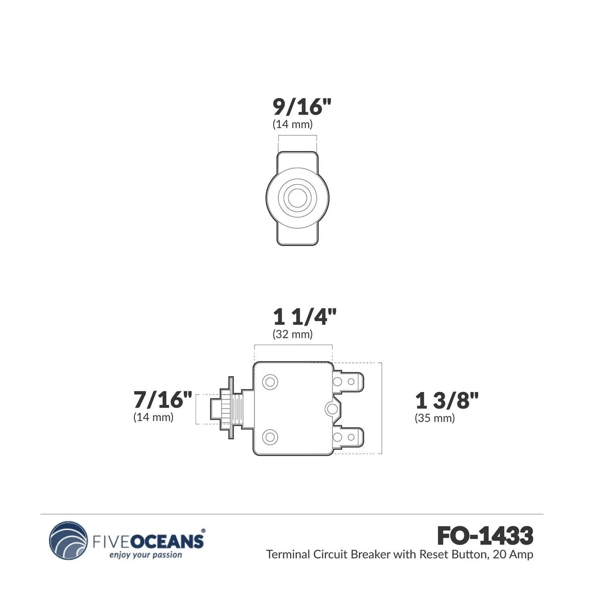 20 Amp Circuit Breaker with Reset Button for Five Oceans (FO1433)