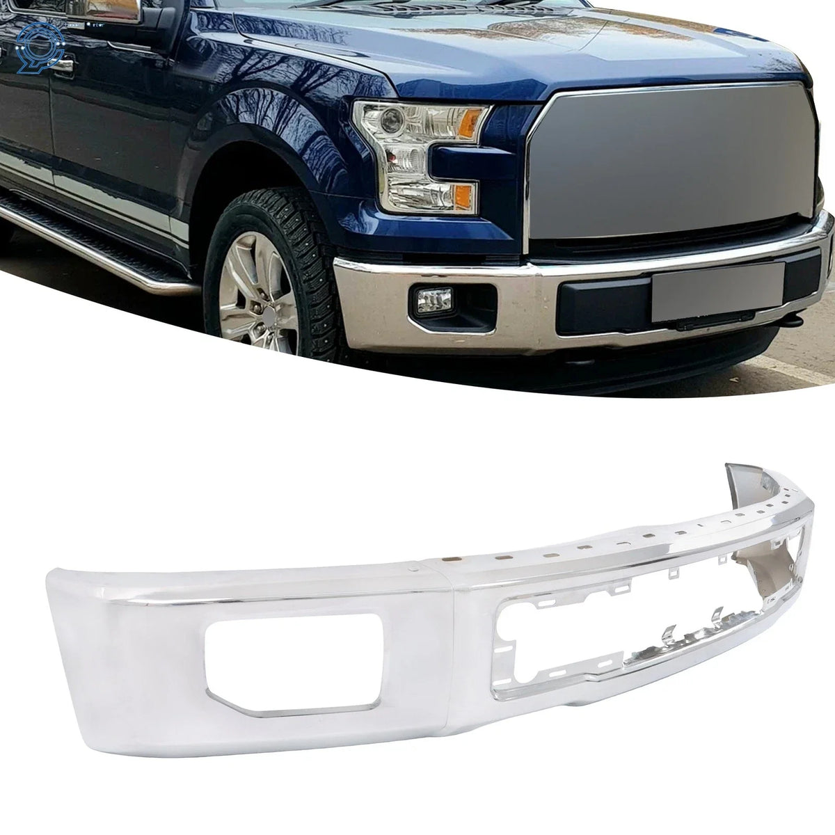 Fog Light Hole Chrome Front Bumper for Ford F-150 2015-2017