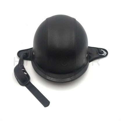 Black Leather Half Face Helmet for Motorcycle (Size L)