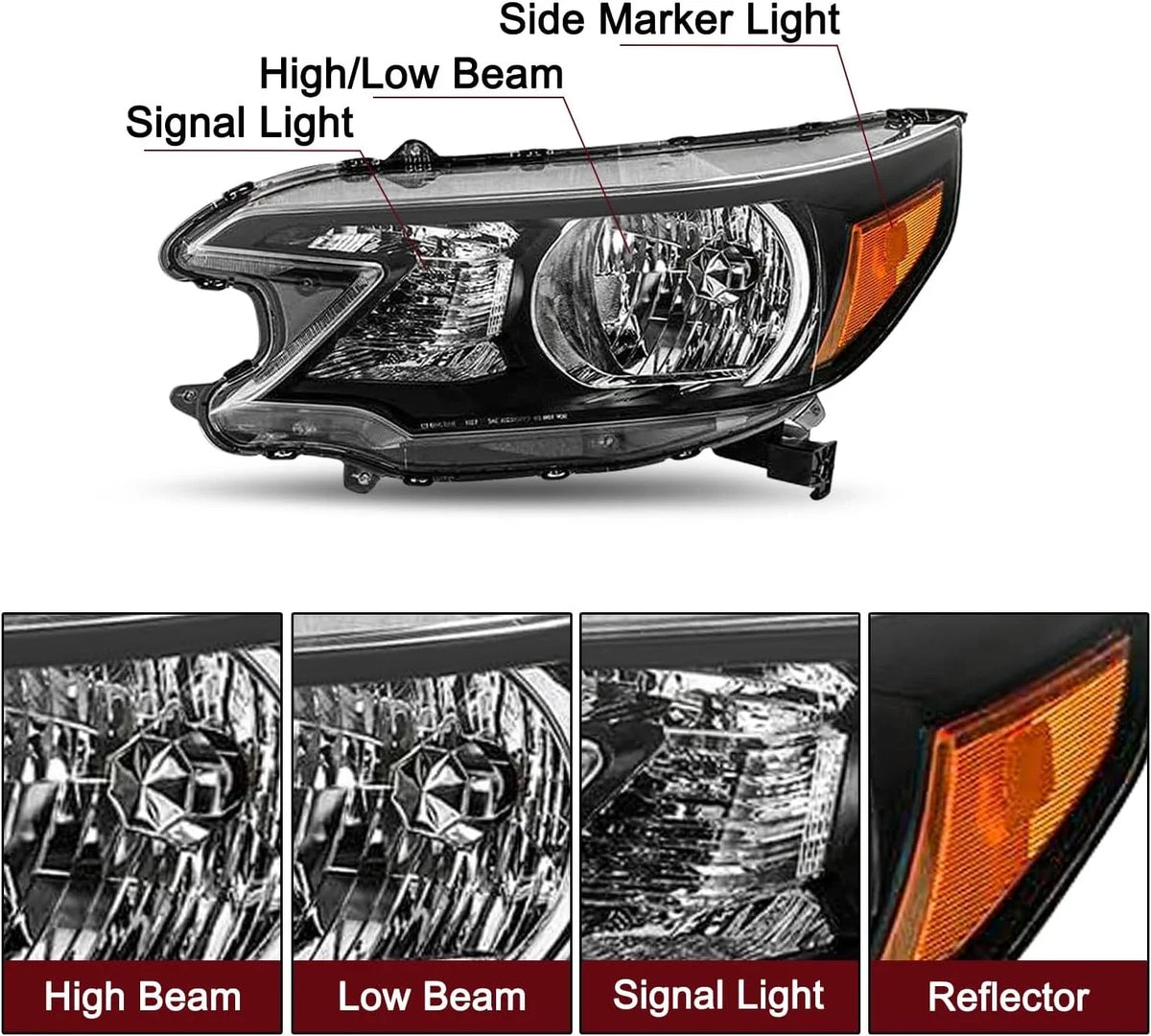 Halogen Headlight Left for Honda CR-V (2012–2014) Driver Side