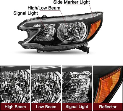Halogen Headlight Left for Honda CR-V (2012–2014) Driver Side