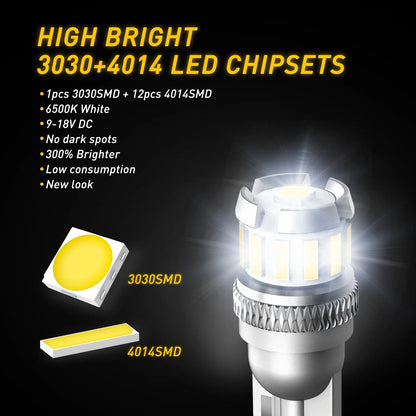 T10 SMD LED License Plate Light Bulbs - 4X for AUXITO (194, 168, 2825, W5W)