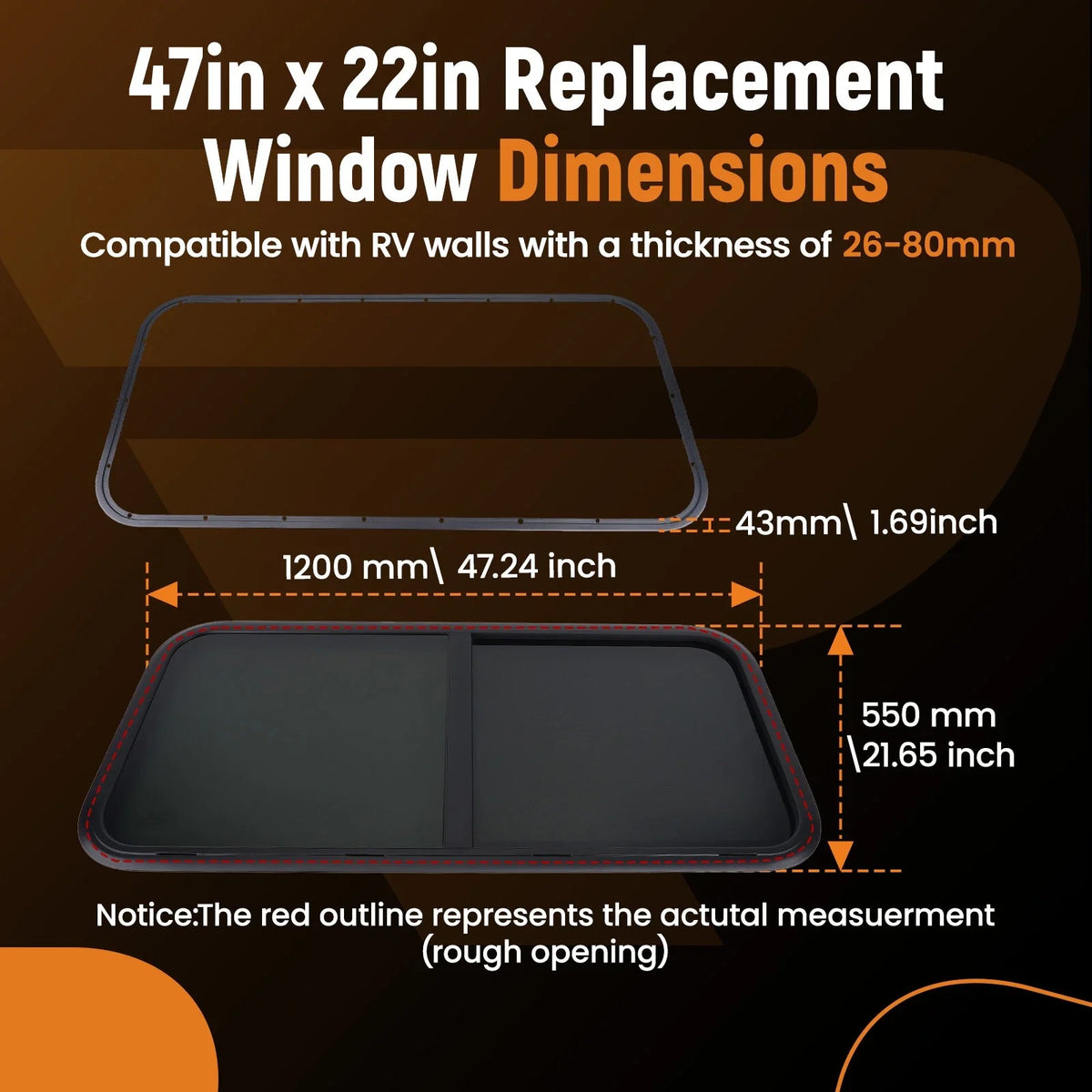 RV Window 48" x 22" Horizontal for Food Truck/Camper/Trailer
