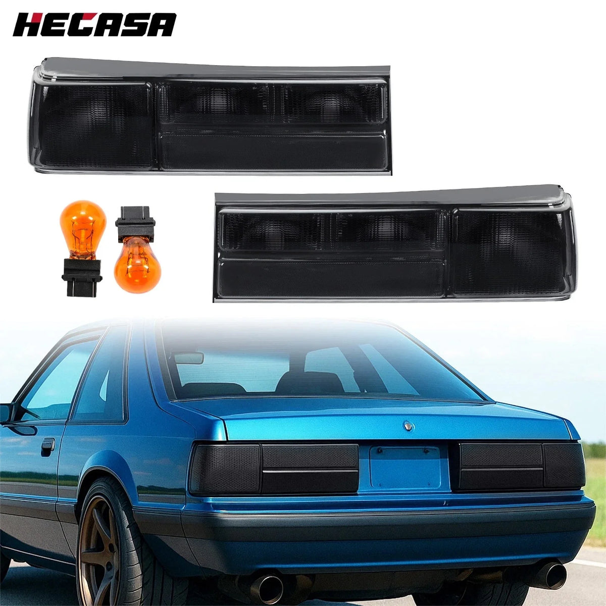 Tail Lights Smoked for Ford Mustang 1987-1993 with Bulbs DOT/SAE