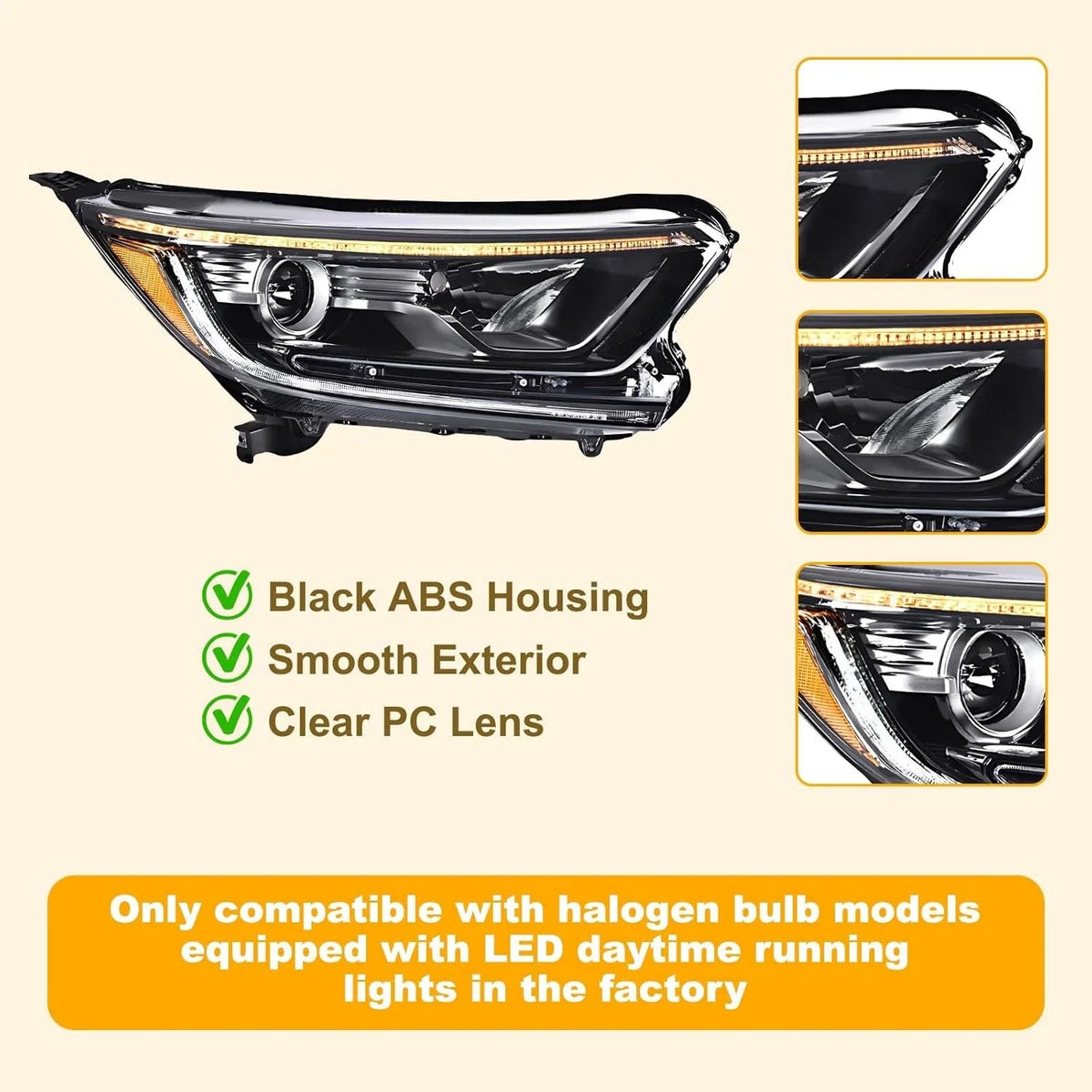 Passenger Side Halogen Headlight for Honda CR-V (2017–2022) w/LED DRL