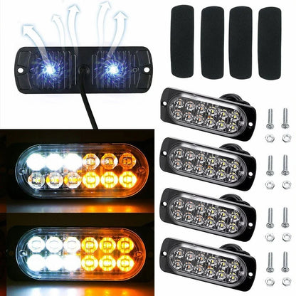 Amber/White 12LED Strobe Light Bar - 4X for Car Truck