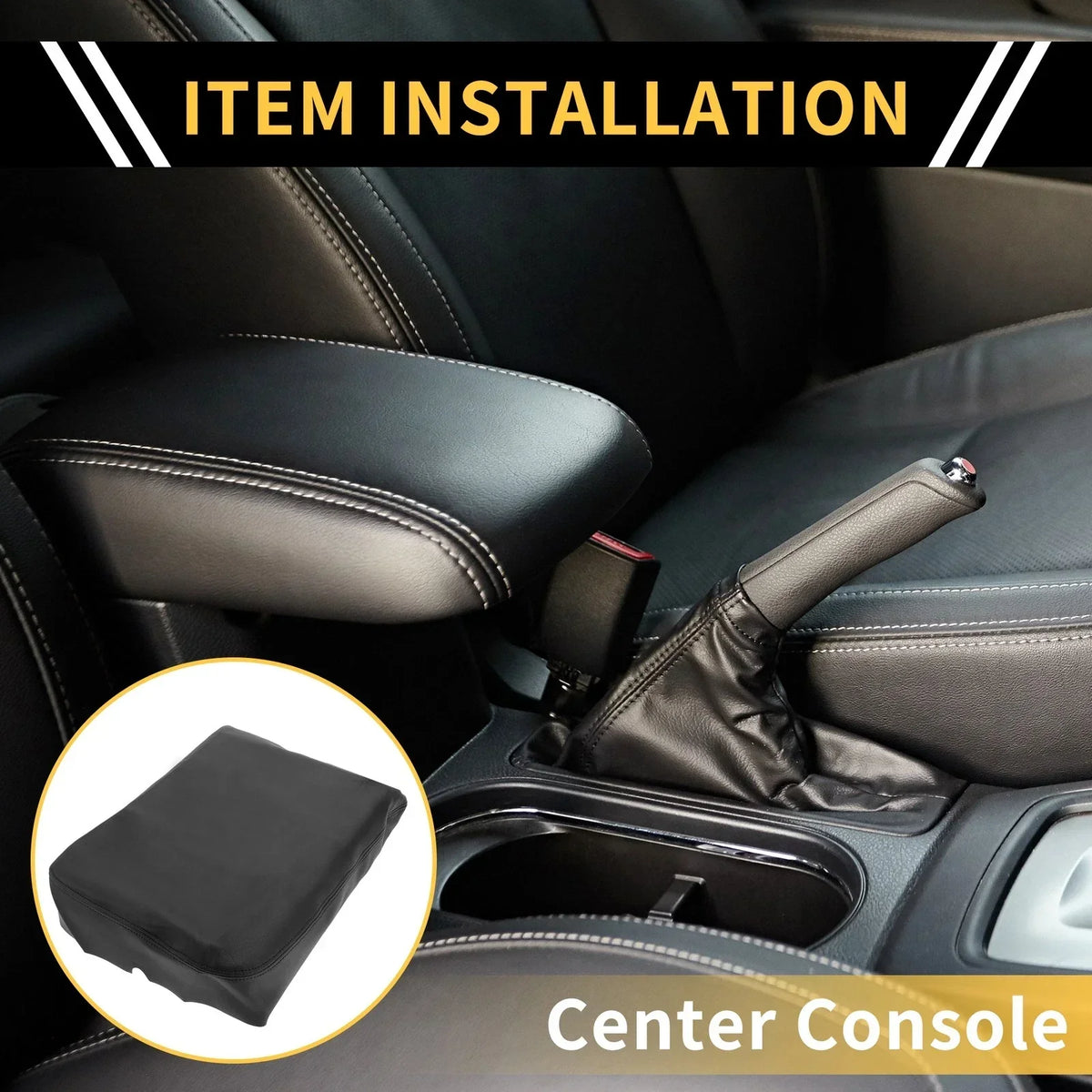 Center Console Cover - Black Microfiber Leather for Dodge Ram 1500 2002-2008