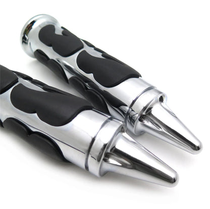 Chrome Flame Rubber Hand Grips 1" 25mm for Chopper/H-D/Suzuki/Kawasaki/Yamaha