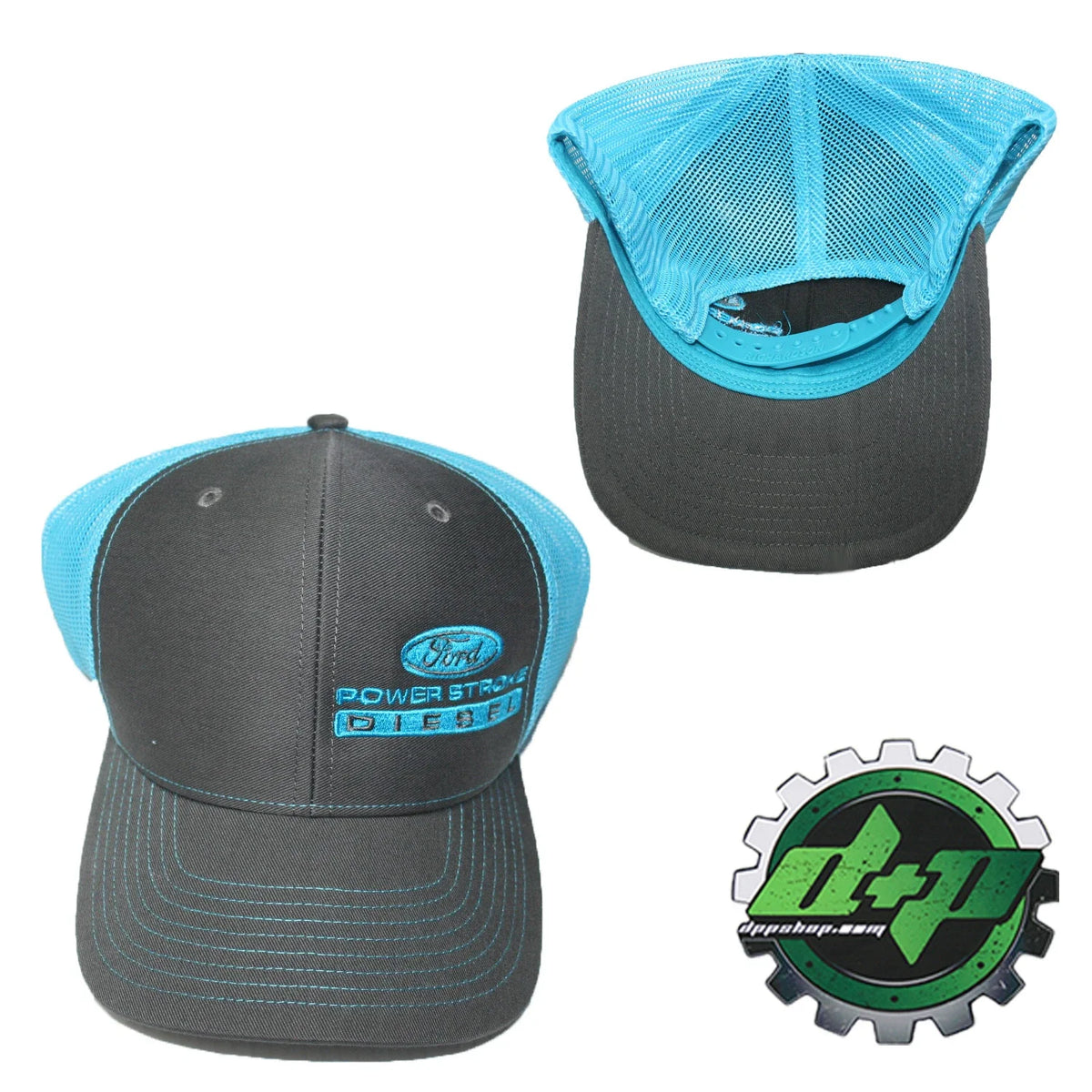 Ford Powerstroke Hat Charcoal Gray Blue Mesh Snapback