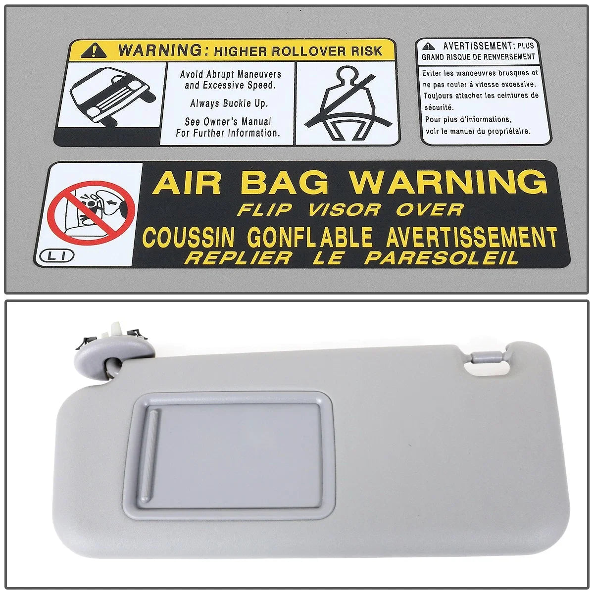 Left Driver Side Sun Visor for Toyota RAV4 (2006–2012) - Grey