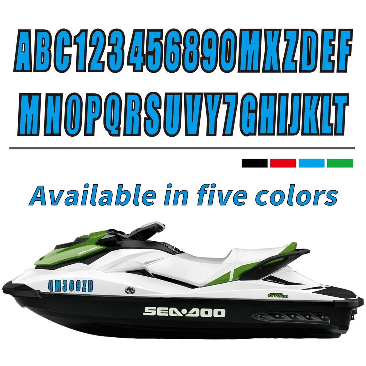 Set of 4 Boat Registration Number Decals Blue A-Z & 0-9 (3")