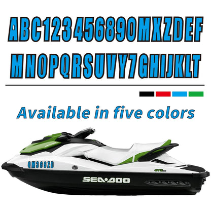 Set of 4 Boat Registration Number Decals Blue A-Z & 0-9 (3")