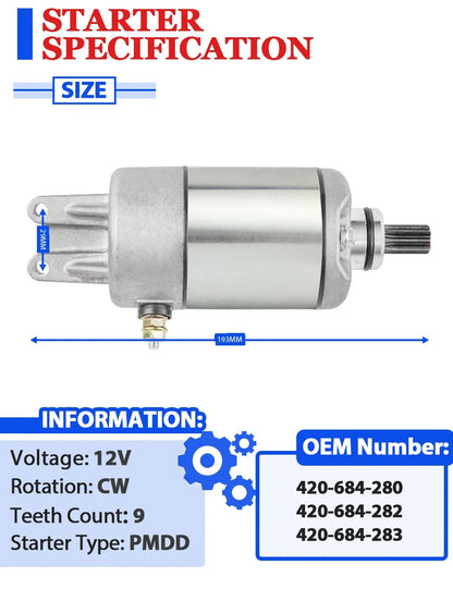 Starter Motor for Can-Am Defender HD5 (2017–2021) with Relay